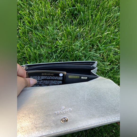 Authentic Chanel timelessness Silver Metallic Flap Wallet. - Picture 11 of 16